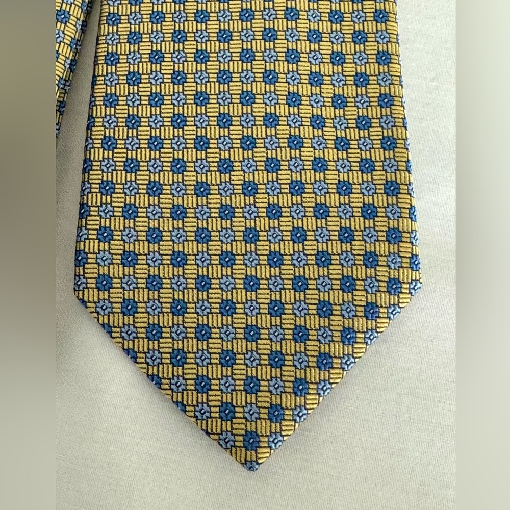 Brooks Brothers Makers Silk Tie Yellow Blue Geometric